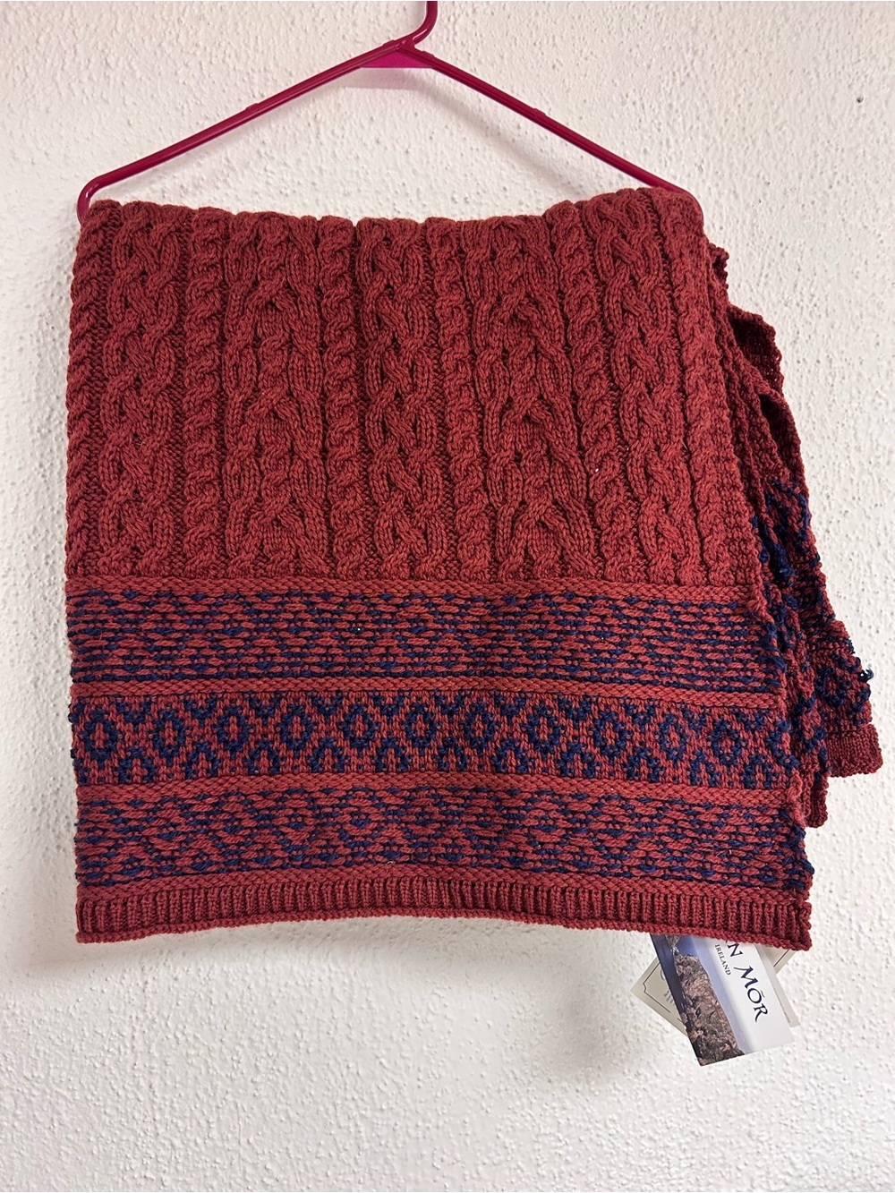 Aran Mor Merino Wool Throw Blanket Irish Merino Wool (Burgundy & Navy)40" x 60"